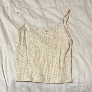 Brandy Melville Cream Floral Camisole with Lace